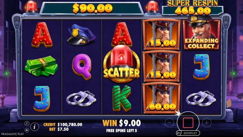 Cash Patrol free spins gameplay with collect symbols and multipliers